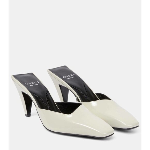 NEW Gucci Mallory Patent Leather Mules Heels GG Logo SZ 39 - Picture 4 of 12